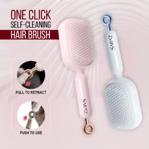 Sara’z™ Self Cleaning Hair Brush with Retractable Bristles & Air Cushion, Anti-Static Detangling Brush for Women, Men and Salon Professionals Easy to Clean, Travel Friendly, All Hair Types (Blue)