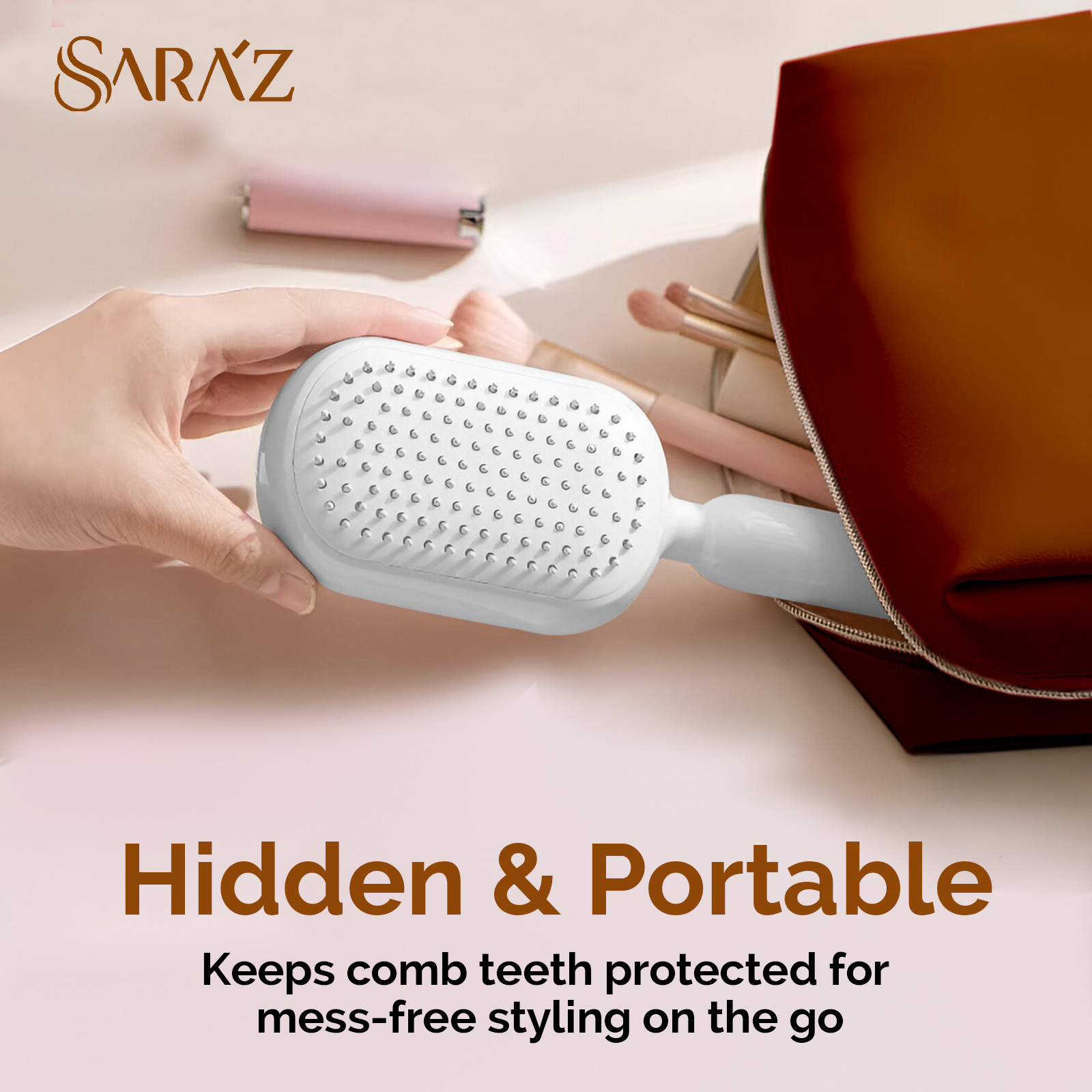 Sara’z™ Self Cleaning Hair Brush with Retractable Bristles & Air Cushion, Anti-Static Detangling Brush for Women, Men and Salon Professionals Easy to Clean, Travel Friendly, All Hair Types (Blue) - Image 3