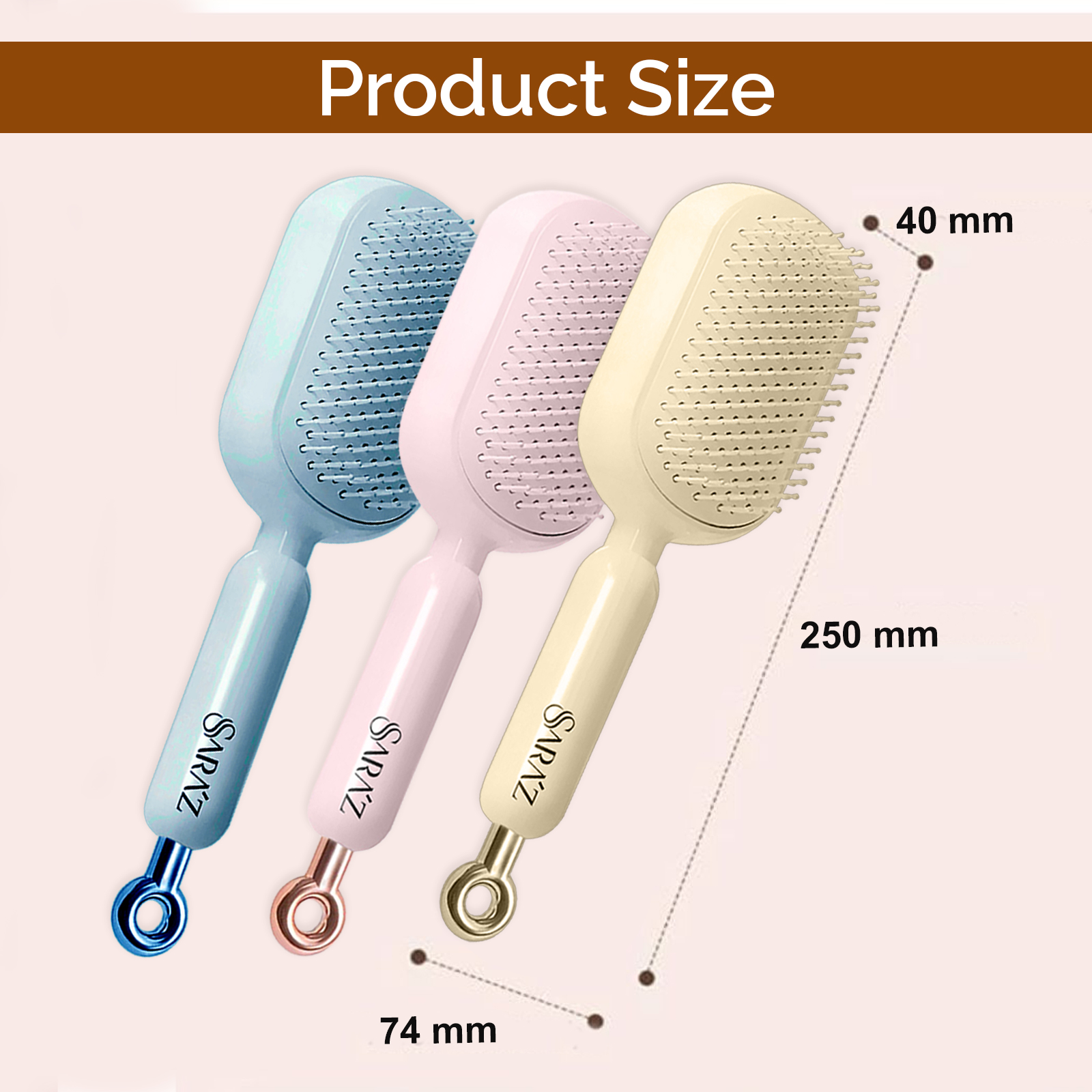 Sara’z™ Self Cleaning Hair Brush with Retractable Bristles & Air Cushion, Anti-Static Detangling Brush for Women, Men and Salon Professionals Easy to Clean, Travel Friendly, All Hair Types (Blue) - Image 4