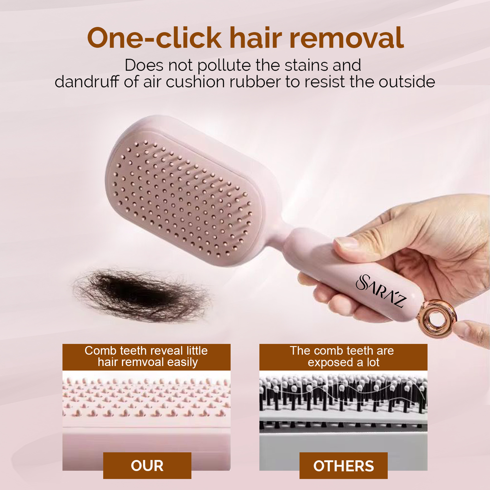 Sara’z™ Self Cleaning Hair Brush with Retractable Bristles & Air Cushion, Anti-Static Detangling Brush for Women, Men and Salon Professionals Easy to Clean, Travel Friendly, All Hair Types (Blue) - Image 5