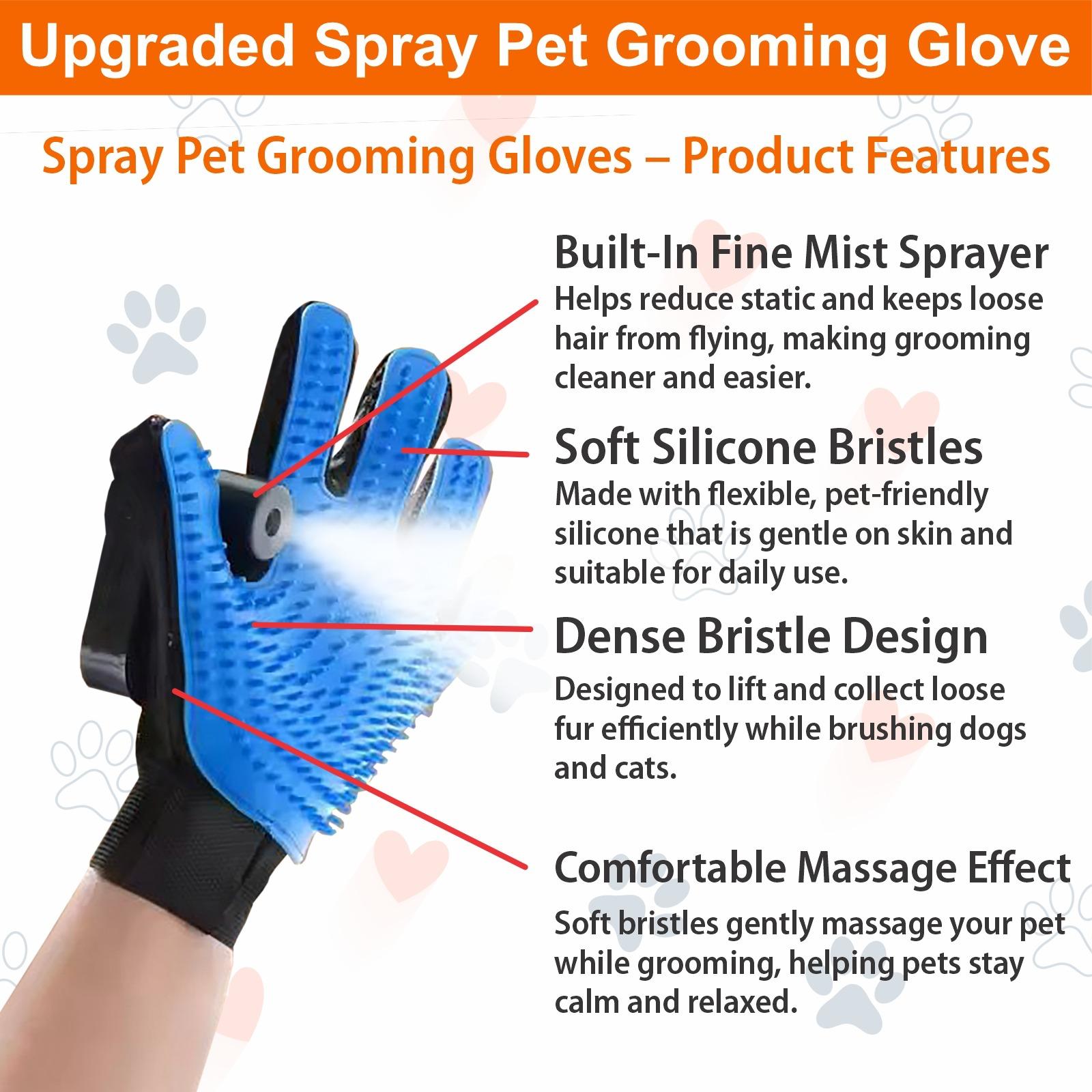 Sara'z™ Upgraded Spray Pet Grooming Glove with Built-In Mist Sprayer - Silicone De-Shedding & Massage Brush for Dogs & Cats - Image 4